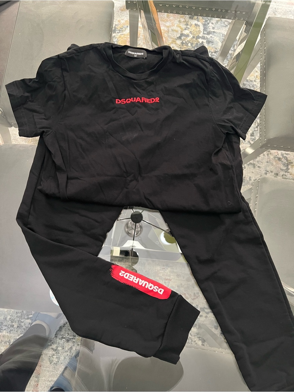 DSQUARED2 Black Tee and Joggers Set with Red Logo